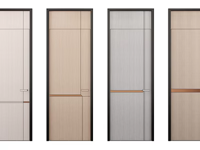 Modern Hinged Doors with Various Colors Wooden Texture and Metal Accents 3d model