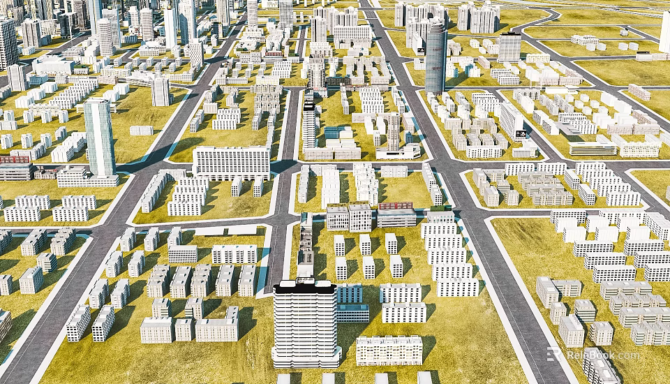 Urban Bird's Eye View Planning With Organized Layout Buildings And Roads 3d model 