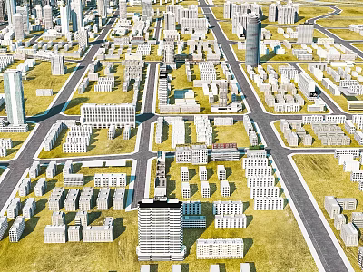 Urban Bird's Eye View Planning With Organized Layout Buildings And Roads 3d model