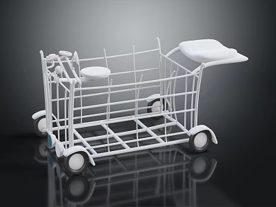 White Metal Frame Wheeled Medical Cart With Platform And Storage Shelves 3d model