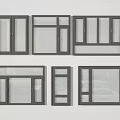 Modern Black Frame Windows With Various Grid Patterns And Screen Designs 3d model