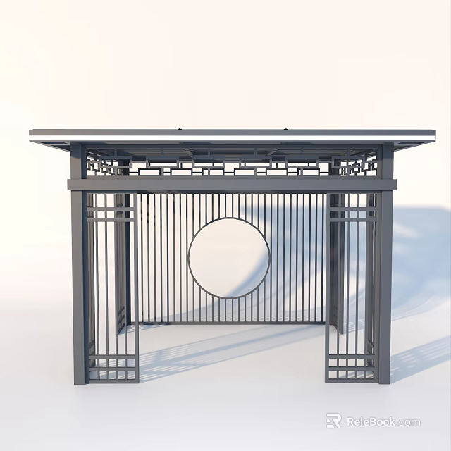 Traditional Chinese Pavilion Structure With Grilled Frames And Circular Ornament 3d model
