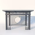 Traditional Chinese Pavilion Structure With Grilled Frames And Circular Ornament 3d model