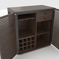 Dark Wood Storage Cabinet With Louvered Double Doors Internal Wine Rack Drawer And Hanging Rod