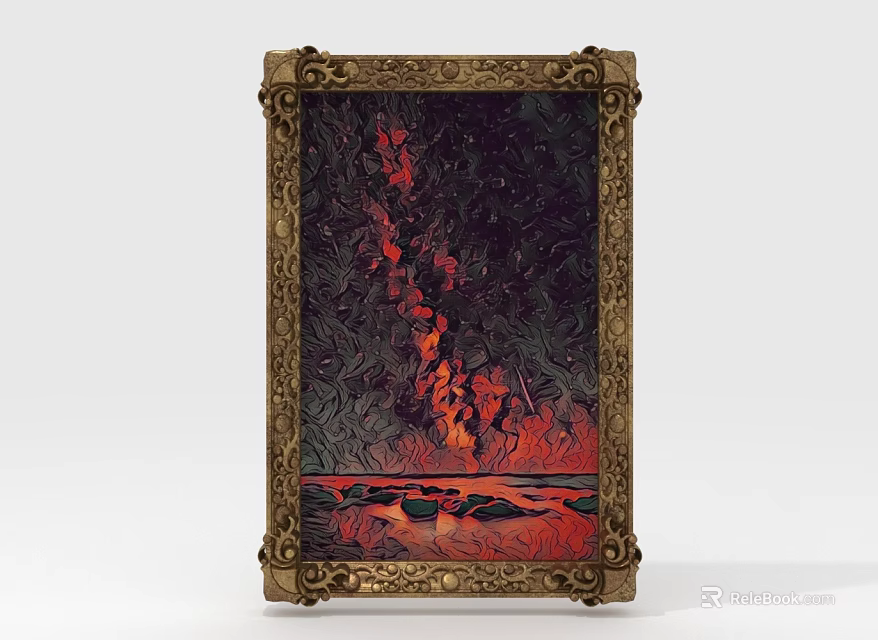 Ornate Vintage Picture Frame With Intricate Gold Carved Border And Art Design 3d model 