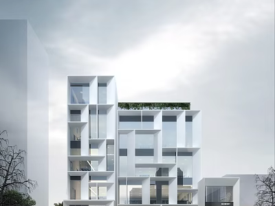 Modern Office Building Exterior With Glass Curtain Wall And Green Roof Design 3d model
