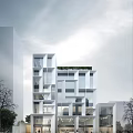Modern Office Building Exterior With Glass Curtain Wall And Green Roof Design