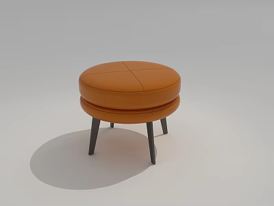 Stylish Orange Leather Round Ottoman With Black Thin Metal Legs Design 3d model