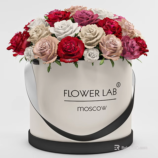 Vibrant Assorted Roses in Flower Lab Moscow Box with Red Pink Cream and White Blooms 3d model 