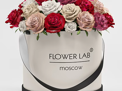 Vibrant Assorted Roses in Flower Lab Moscow Box with Red Pink Cream and White Blooms 3d model