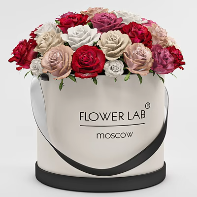 Vibrant Assorted Roses in Flower Lab Moscow Box with Red Pink Cream and White Blooms 3d model