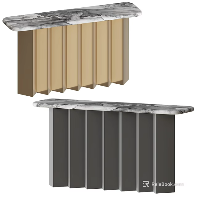 Elegant Modern Console Table Design With Marble Surface And Vertical Slat Metal Base 3d model
