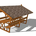 Wooden Pergola With Tiled Roof And Outdoor Table Benches For Garden Patio