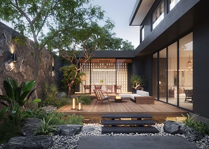 Modern courtyard landscape 3d model