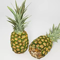 Juicy Fresh Ripe Pineapples With Green Leaves On White Surface