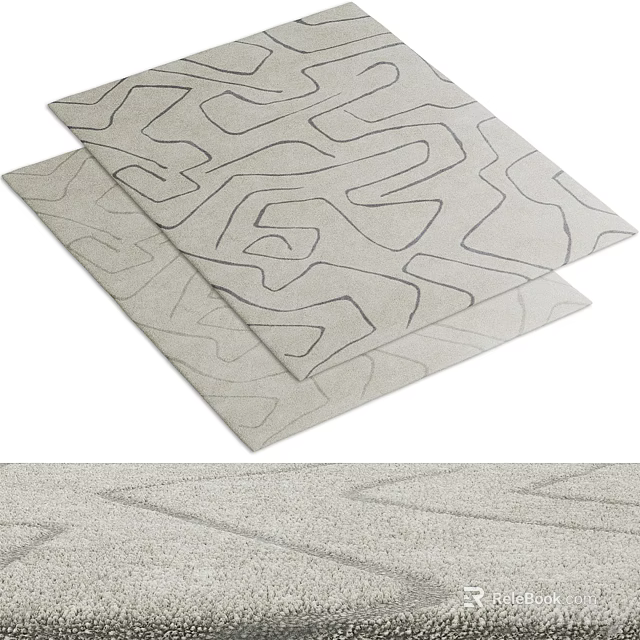 Square Rug with Abstract Curved Line Patterns in Neutral Gray Tones 3d model