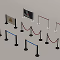 Various Barrier Railings With Red Ropes Patterned Panels Black Bases And White Poles