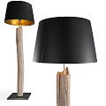 Natural Wooden Floor Lamp with Black Lampshade and Golden Interior