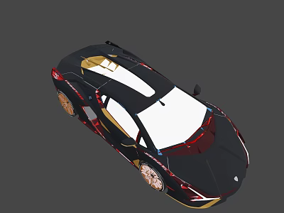 Sleek Modern Black Sports Car Featuring White Roof And Gold Alloy Wheels 3d model