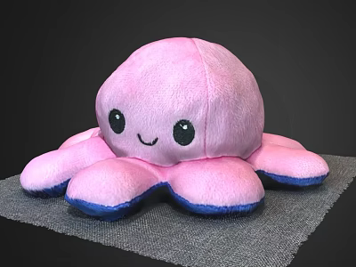 Pink Octopus Shaped Plush Pillow With Smiling Face Big Eyes And Blue Edged Tentacles 3d model