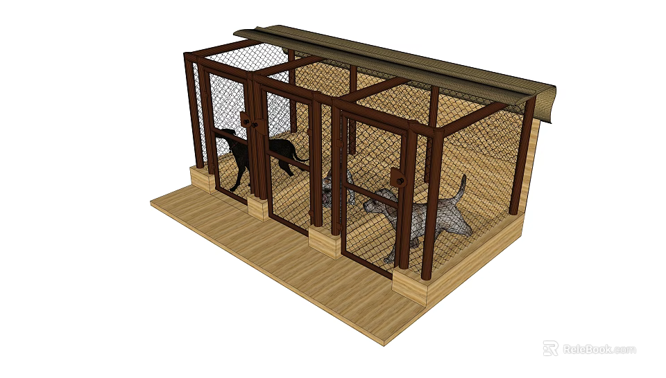 Decorative Ornament Set With Wooden Frame Metal Mesh And Dog Figures 3d model 