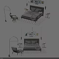 Cozy Modern Bedroom Interior With Double Bed Nightstand Chair Floor Lamp And Decorative Rug