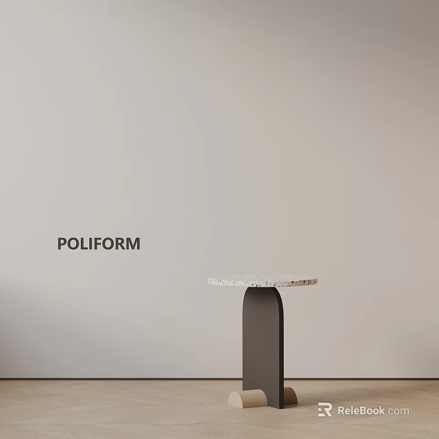 Poliform Modern Side Table With Marble Top And Minimalist Metal Base Against Light Wall 3d model