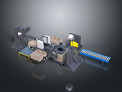 Industrial Machinery Equipment System With Mechanical Arms And Conveyor Belt Components 3d model