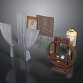 Traditional Living Supplies With Light Blue Curtains Decorative Panels Round Wooden Shelf And Ceramic Vase