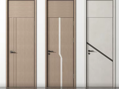 Modern Flush Doors With Wooden Finish White Accent And Gray Panel Design 3d model