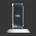 Modern White Computer Cabinet With Double Glass Doors AMP Logo And Stand Base