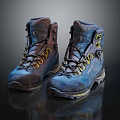 Outdoor Hiking Boots With Blue And Brown Design And Yellow Accents