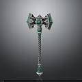 Fantasy Warhammer Weapon With Green Gemstones Silver Decorations And Twisted Handle