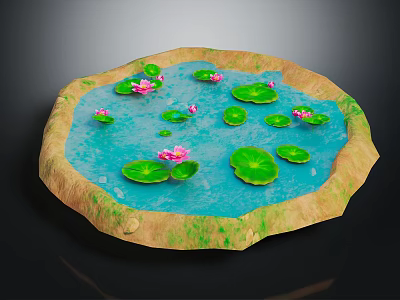 Natural Pond Scene With Blue Water Green Lily Pads And Pink Lotus Flowers 3d model