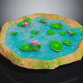 Natural Pond Scene With Blue Water Green Lily Pads And Pink Lotus Flowers