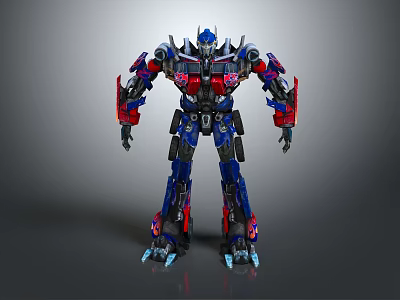 Detailed Blue Red Black Mechanical Transformer Robot With Armored Structure Design 3d model