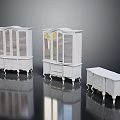 Vintage Style White Display Cabinets And Side Cabinet With Carved Details Glass Doors Curved Legs