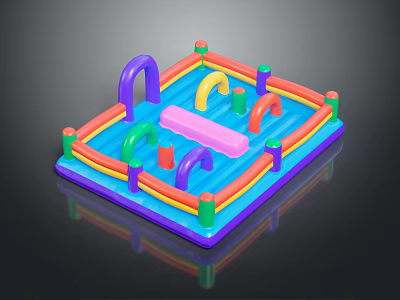Colorful Inflatable Water Vehicle With Arches Pillars And Square Play Structure 3d model