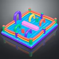 Colorful Inflatable Water Vehicle With Arches Pillars And Square Play Structure
