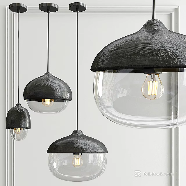 Modern Black Pendant Lights With Transparent Glass Shades And Visible Bulbs 3d model 