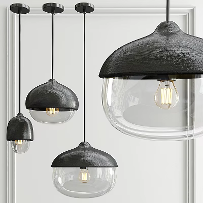 Modern Black Pendant Lights With Transparent Glass Shades And Visible Bulbs 3d model