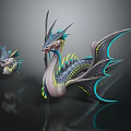 Mythical Fantasy Dragon Creatures With Adult And Baby Blue Green Scales Translucent Glowing Wings