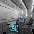 Modern Monitoring Room With Large Screens Data Charts And Control Consoles