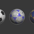 Three Soccer Balls in Blue Yellow Blue White and Black White Colors on Blue Background