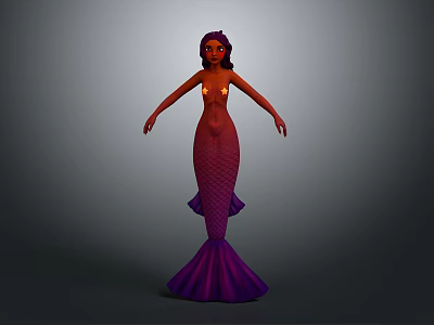 3D Mermaid Character Model With Purple Hair Purple Tail And Human Upper Body 3d model