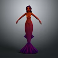 3D Mermaid Character Model With Purple Hair Purple Tail And Human Upper Body