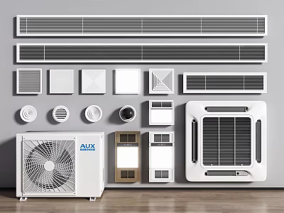 Various Styles of Air Conditioner Vents With Linear Square and Round Designs 3d model