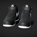 Stylish Black High Top Leather Shoes With White Swoosh Lace Up Strap Design