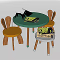 Green Round Kids Table with Rabbit Ear Chairs Table Lamp and Books