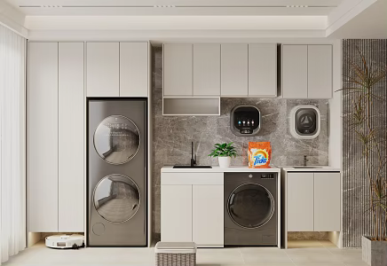 Washing Machine Cabinet Washing Machine Sweeping Robot Green Rose 3d model